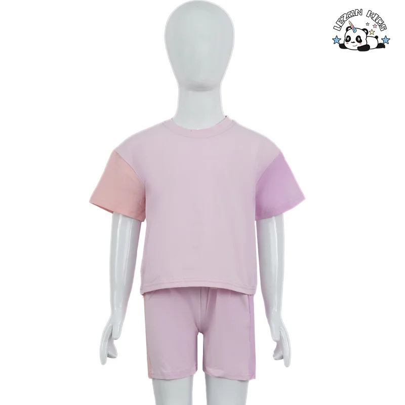 LEZONKIDS - Customizable New Style Boy Color Block Boy Set Short Sleeve T Shirt Shorts 2 Piece Child Jogger Set